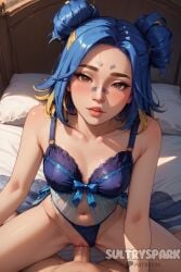 1female 1females 1girls 1woman ai_generated artist_name blue_hair brown_eyes female female female futarush girl lingerie lingerie_only neon_(valorant) panties patreon patreon_username riot_games sultryspark valorant