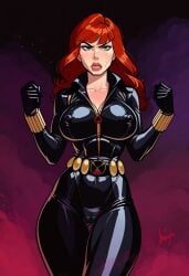 ai_generated angry_face big_breasts black_widow_(earth's_mightiest_heroes) black_widow_(marvel) bodysuit cameltoe demonsummonerai fully_clothed marvel marvel_comics nipple_bulge the_avengers:_earth's_mightiest_heroes thick_lips thick_thighs thight_clothing