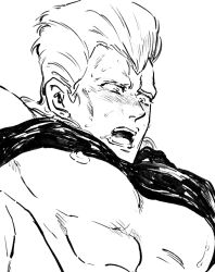 1boy blushing_profusely boobs implied_something jean_pierre_polnareff jojo's_bizarre_adventure looking_down male_focus male_only muscular_male nipples open_mouth stardust_crusaders sweatdrop top_lift