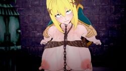 3d animated blonde_hair bondage breast_bondage darkness_(konosuba) doggy_style eyes_rolling_back koikatsu kono_subarashii_sekai_ni_shukufuku_wo! large_breasts no_sound rope_bondage satou_kazuma tagme video