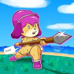 absurd_res accessory amazon_(protect_me_knight) animal_crossing anthro armor bikini bikini_armor black_nose boots breasts canid canine canis cheek_spots chest_tuft clothes_falling_off clothing domestic_dog female fur genitals hair hair_accessory hairband half_dime hi_res isabelle_(animal_crossing) mammal melee_weapon navel nintendo overweight overweight_female pink_hair polearm pubes pussy pussy_peek shih_tzu shocked solo spear swimwear tail teeth torn_clothing toy_dog tuft two-piece_swimsuit unconvincing_armor weapon yellow_body yellow_fur