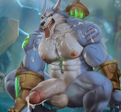 anthro balls big_balls big_penis bozi cum erection genital_fluids league_of_legends male male_nipples male_only muscular_anthro muscular_male nipples nude penis riot_games warwick werecanid werecanine werewolf