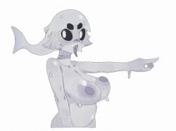 big_breasts big_nipples black_sclera fish grey_skin miliandpaint oc simple_background thick_eyebrows wet_body