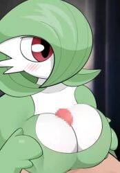 1boy 1girls 2d animated big_breasts blush boobjob breasts censored creatures_(company) cum cum_on_body cum_on_breasts ejaculation female game_freak gardevoir generation_3_pokemon hair_over_one_eye hands_on_breasts heart human humanoid interspecies large_breasts male nintendo paizuri penis pokemon pokemon_(species) pokephilia red_eyes sateco sex smile sound straight titfuck titjob video