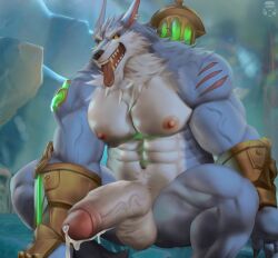 anthro balls big_balls big_penis bozi cum erection genital_fluids league_of_legends male male_nipples male_only muscular_anthro muscular_male nipples nude penis riot_games warwick werecanid werecanine werewolf