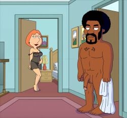 accurate_art_style blackzacek breasts completely_nude_male dark-skinned_male family_guy inminent_sex jerome_washington lois_griffin see-through_clothing