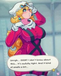 benbeau big_breasts disguise english_text mario_(series) nervous nintendo obscured_face paper_mario paper_mario:_the_thousand-year_door princess_peach sweat text thick_thighs wide_hips x-naut