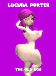 3d 3d_(artwork) big_ass big_breasts big_butt kaibernation lucinia_porter magazine naked_female nipples nude nude_female purple_background simple_background smg4 winking_at_viewer