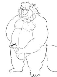 2018 anthro anus balls belly canine erection gyobu jinku_56 male male_only mammal moobs nipples overweight overweight_male penis simple_background solo tanuki tokyo_afterschool_summoners