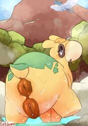 altaria ass bodily_fluids catjam_(artist) female feral feral_only generation_3_pokemon genitals hot_spring looking_at_viewer looking_back mountain nintendo numel plant pokemon pokemon_(species) pussy solo sweat sweatdrop tree water