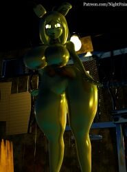 1girl 1girls boobs breasts bunny bunny_ears bunny_girl female female_only five_nights_at_freddy's five_nights_in_anime glowing_eyes green_skin huge_breasts naked_female nightfnia nude_female rabbit_girl springtrap_(fnaf) springtrap_(fnia) thick thick_legs thick_thighs thighhighs thighs tits