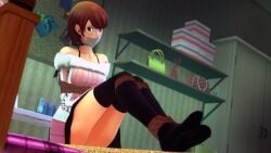 3d black_thighhighs bondage bound bound_ankles bound_arms brown_hair clothed_bondage fully_clothed fully_clothed_female gag gagged ironlawbringer persona persona_3 tape_gag thighhighs yukari_takeba