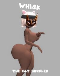 3d 3d_(artwork) big_ass big_breasts big_butt cat_pose gray_background kaibernation magazine magazine_cover mask_on_head masked_female naked_female nipples side_ass side_view sideboob smg4 sunset_paradise whisk_(sunset_paradise)