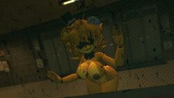 behind_glass black_sclera bowtie breasts breasts_out fap_nights_at_frenni's female female_only garry's_mod golden_fredina_(cally3d) looking_at_viewer nipples nude smile smiling_at_viewer solo top_hat type_0 white_pupils window yellow_body yellow_fur yellow_hair