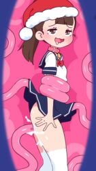 1girls 9:16 animated annue brown_eyes brown_hair christmas_headwear collar female mp4 santa_hat school_uniform shorter_than_30_seconds skirt skirt_lift sound tagme tentacle tentacle_locker tentacle_sex vertical_video video