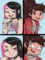 2boys beauty_mark blush choker comedy comic conversation crossdressing darkeros13 english_text femboy funny guy_hamdon humor implied_sex marco_diaz meme meme_reference multiple_panels ponytail princess_marco princess_turdina shezow shezow_(character) slut smirk star_vs_the_forces_of_evil sweat tagme