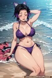 ai_generated aindroidparanoid beach bicolored_hair big_ass big_breasts big_butt bikini black_hair breasts cameltoe closed_eyes demon_slayer huge_ass huge_breasts huge_butt kimetsu_no_yaiba kochou_shinobu large_ass large_breasts large_butt lying mommy nipples outdoors purple_hair short_hair sitting stable_diffusion swimsuit thick_thighs