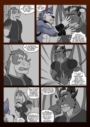 abs angry annoyed anthro armor canid canine canis captive_(vju79) captive_(vju79):_part_i collar comic cuff_(restraint) dialogue dragon english_text fur furniture furry gervic_(vju79) grey_body grey_fur greyscale group harness herinn_(vju79) hitting horn magic male male_only mammal membrane_(anatomy) membranous_wings monochrome muscular muscular_anthro muscular_male mythological_creature mythological_scalie mythology page_77 restraints scalie shackles table text thought_bubble time_travel vju79 vlagg_(vju79) wings wolf