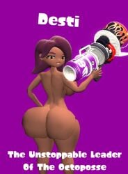 3d 3d_(artwork) big_ass big_breasts big_butt dark_purple_background desti_(smg4) holding_weapon kaibernation magazine magazine_cover naked_female nipples smg4 text