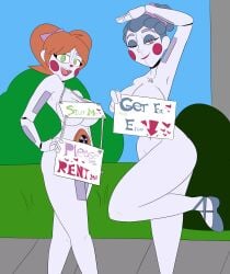 2girls arm_up armpits baby_(fnafsl) ballerina ballet ballet_boots ballora ballora_(fnafsl) barely_clothed big_breasts blue_hair bottomless bottomless_female bow bushes busty casual_exposure casual_nudity circus_baby circus_baby_(fnaf) cleavage clown clown_girl clown_makeup clown_nose completely_nude completely_nude_female covered_nipples covering_breasts covering_crotch crossed_legs digital_drawing_(artwork) duo exhibitionism female female_only five_nights_at_freddy's hand_on_hip jailbait_knight leg_grab legs_crossed multiple_girls mysaltisexposed naked naked_female naked_footwear naked_with_shoes_on nude nude_female nudist one_eye_closed one_leg_up open_mouth outdoor outdoors outside red_hair road semi_nude shoes shoes_only smiling smiling_at_viewer standing_on_one_leg tied_hair topless topless_female twintails wide_hips wink winking_at_viewer