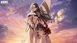 2girls amber_eyes arm_tattoo ass back_tattoo barely_clothed barely_contained beach belly_button bikini black_hair blush blushing_at_viewer cameltoe dolphin ear_piercing feet flower flower_in_hair game_cg goddess_of_victory:_nikke hi_res high_resolution highres huge_ass huge_breasts large_breasts multiple_girls ocean official_art piercing red_eyes rosanna_(chic_ocean)_(nikke) rosanna_(nikke) sakura_(bloom_in_summer)_(nikke) sakura_(nikke) shaved_crotch shaved_pussy shirt sideboob sitting smile smiling smiling_at_viewer standing sunset surfboard swimsuit tattoo tattooed_arm tattoos thick_thighs thighs underboob water wet wet_body white_hair