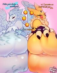 2girls anthro avian_humanoid digi_(yourdigimongirl) inviting kyubimon multiple_girls pince-nez pussy take_your_pick threesome_invitation yourdigimongirl