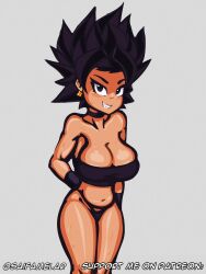 1girls big_breasts black_bra black_hair black_panties black_wristband bra caulifla dark-skinned_female dark_skin dragon_ball dragon_ball_super earring huge_breasts panties saifamelar smirk smirking smirking_at_viewer solo_female wristband