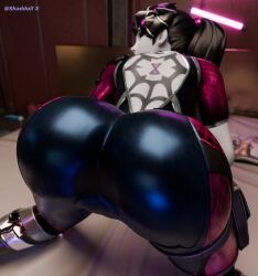 3d all_fours ass ass_focus bodysuit latex looking_back overwatch overwatch_2 shaddoll_x skin_tight spider_widowmaker widowmaker