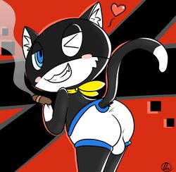 ass atlus balls blush cigarette clothing contimplatininspiratio domestic_cat felid feline felis male male_only mammal megami_tensei morgana_(persona) persona smoking solo underwear video_games