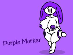 1girls find_the_markers marker_(bfdi) naked_female purple_body purple_hair purple_marker white_body white_skin