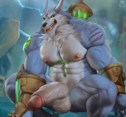 anthro balls big_balls big_penis bozi erection league_of_legends male male_nipples male_only muscular_anthro muscular_male nipples nude penis riot_games warwick werecanid werecanine werewolf