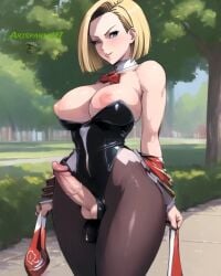 ai_generated android_18 artsparta117 blonde_hair breasts dickgirl dragon_ball_z futa_only futanari solo_futa