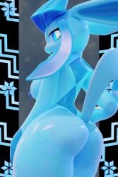 2:3 3d anthro anthro_only ass big_butt blue_body blue_eyes blue_nipples breasts canid canine digital_media_(artwork) eeveelution erect_nipples female generation_4_pokemon geodat64 glaceon hair hand_on_hip hi_res looking_at_viewer mammal nintendo nipples nude open_mouth pokemon pokemon_(species) presenting presenting_hindquarters rear_view simple_background solo standing thick_thighs wide_hips