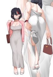 1girls ass ass_focus ass_through_clothes blush butt_focus cleavage dongtan_dress dress female female_only high_heels hirundo_rustica hong_doo human kill_la_kill legs matoi_ryuuko outfit purse solo