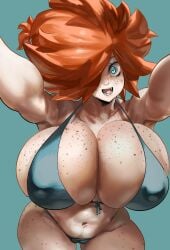 1girls big_breasts bikini blue_eyes breasts busty female female_only freckles hair_over_one_eye huge_breasts laidia_becker large_breasts looking_at_viewer massive_breasts noblood orange_hair original png ryandomonica solo swimsuit thick_thighs wide_hips