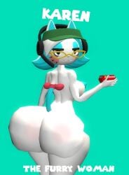 3d 3d_(artwork) big_ass big_ass_cheeks big_breasts big_butt big_mac_(burger) bubble_butt furry_female headwear kaibernation karen_(smg4) looking_at_viewer magazine magazine_cover milf naked_female smg4 tail text turquoise_background turquoise_nipples