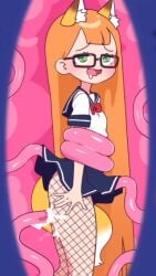 1girls 9:16 animated annue consensual_tentacles cum female fox_ears fox_tail glasses green_eyes mp4 orange_hair school_uniform shorter_than_30_seconds sound tagme tentacle tentacle_locker tentacle_sex vertical_video video