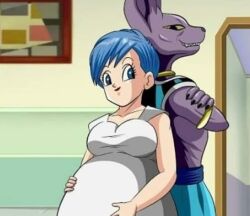 after_sex anthro anthro_on_human beerus big_breasts breasts bulma_briefs dragon_ball dragon_ball_super duo female female/male human interspecies interspecies_pregnancy interspecies_relationship male pregnant smile