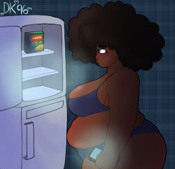 bbw belly big_ass big_belly daisykitty96 dark-skinned_female female female_only melody_(daisykitty96) phone refrigerator side_view underwear