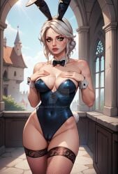 ai_generated bunnysuit cameltoe ciri clothing decademix female light-skinned_female looking_at_viewer scar solo stockings the_witcher_(series) the_witcher_3:_wild_hunt white_hair