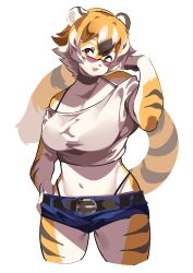 big_breasts breasts cleavage feline female furry huge_breasts mx99926 tagme thick_thighs tiger tiger_girl wide_hips