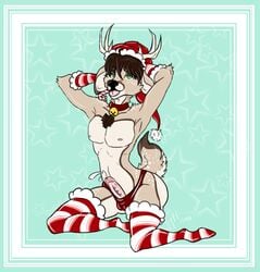 2018 animal_genitalia animal_penis anthro antlers artist ass belly big_butt candy cervine christmas clothed clothing collar coppertheshark18 creating_art cum ejaculation erection food fur girly hair hat holidays hooves horn legwear looking_at_viewer male mammal nipples orgasm panties penis piercing santa_claus simple_background sitting smile solo stockings thick_thighs tongue underwear