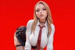 1girls 3d 3d_(artwork) absurd_res absurdres ai ai_generated big_ass big_breasts blonde_hair breasts busty button_down_shirt female fishnets hd hi_res high_resolution highres long_hair pleated_skirt radnsad sindy(oc) solo solo_female solo_focus thick_ass thick_thighs tie wallpaper