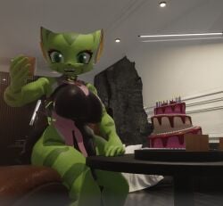 anthro birthday birthday_cake birthday_gift carol_tea feline female female_protagonist freedom_planet freedom_planet_2 looking_at_viewer sahanovazamat video_games wildcat