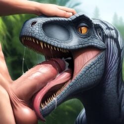 ai_generated ball_lick balls ballsurfing big_balls big_penis blowjob bodily_fluids cum cum_drip cum_in_mouth cum_inside detailed_background dinosaur dripping dromaeosaurid ejaculation fellatio female feral first_person_view genital_fluids genitals hand_on_head hi_res human human_on_feral human_penetrating humanoid hydra_(director) interspecies licking light-skinned_male looking_at_another looking_at_partner male male/female male_on_feral male_pov mammal open_mouth oral oral_penetration penetration penile penis penis_in_mouth penis_lick penis_on_tongue reptile saliva saliva_string scalie sex sharp_teeth teeth theropod tongue tongue_out tongue_out_blowjob velociraptor wet wet_penis zoophilia