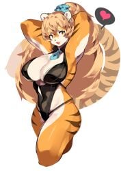 anthro big_breasts breasts cleavage feline female furry huge_breasts leotard mx99926 necktie scrunchie tagme thick_thighs thong tiger tiger_girl waai_fu_(arknights) wide_hips