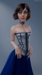 3d bioshock bioshock_infinite blue_eyes breasts brown_hair busty choker coffeeforsnails elizabeth_comstock eyeliner eyeshadow female female_focus female_only hourglass_figure makeup medium_breasts pinup pinup_pose short_hair standing tagme wide_hips