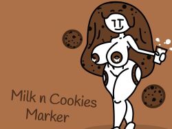 1girls brown_body brown_hair cookie crumbs find_the_markers milk milk_&_cookies_marker milk_and_cookies naked_female white_skin