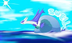 1pokemon big_diaper chocomintshake diaper latios legendary_pokemon onomatopoeia pokemon pokemon_(species) pokemon_rse solo swelling water