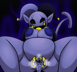 2018 breasts deltarune female jevil_(deltarune) monster_pussy pussy rule_63 slightly_chubby solo vagina_dentata yoshimister